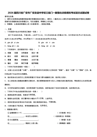 2026届四川省广安市广安友谊中学初三临门一脚强化训练模拟考试语文试题试卷含解析