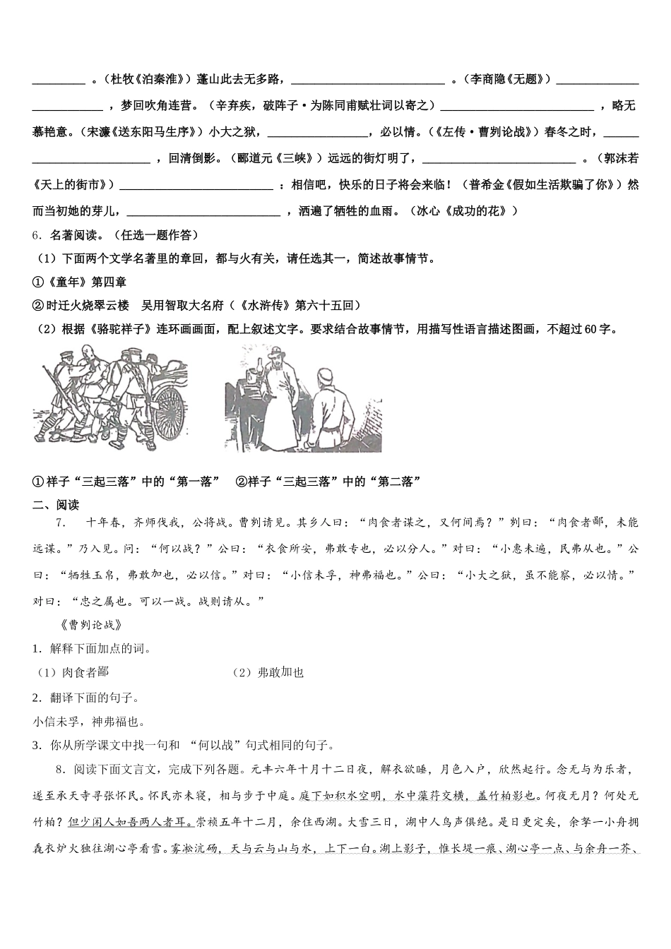 2026年四川省威远县初三接轨考试语文试题文试题含解析_第2页
