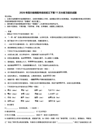 2026年四川省绵阳市名校初三下第11次大练习语文试题含解析