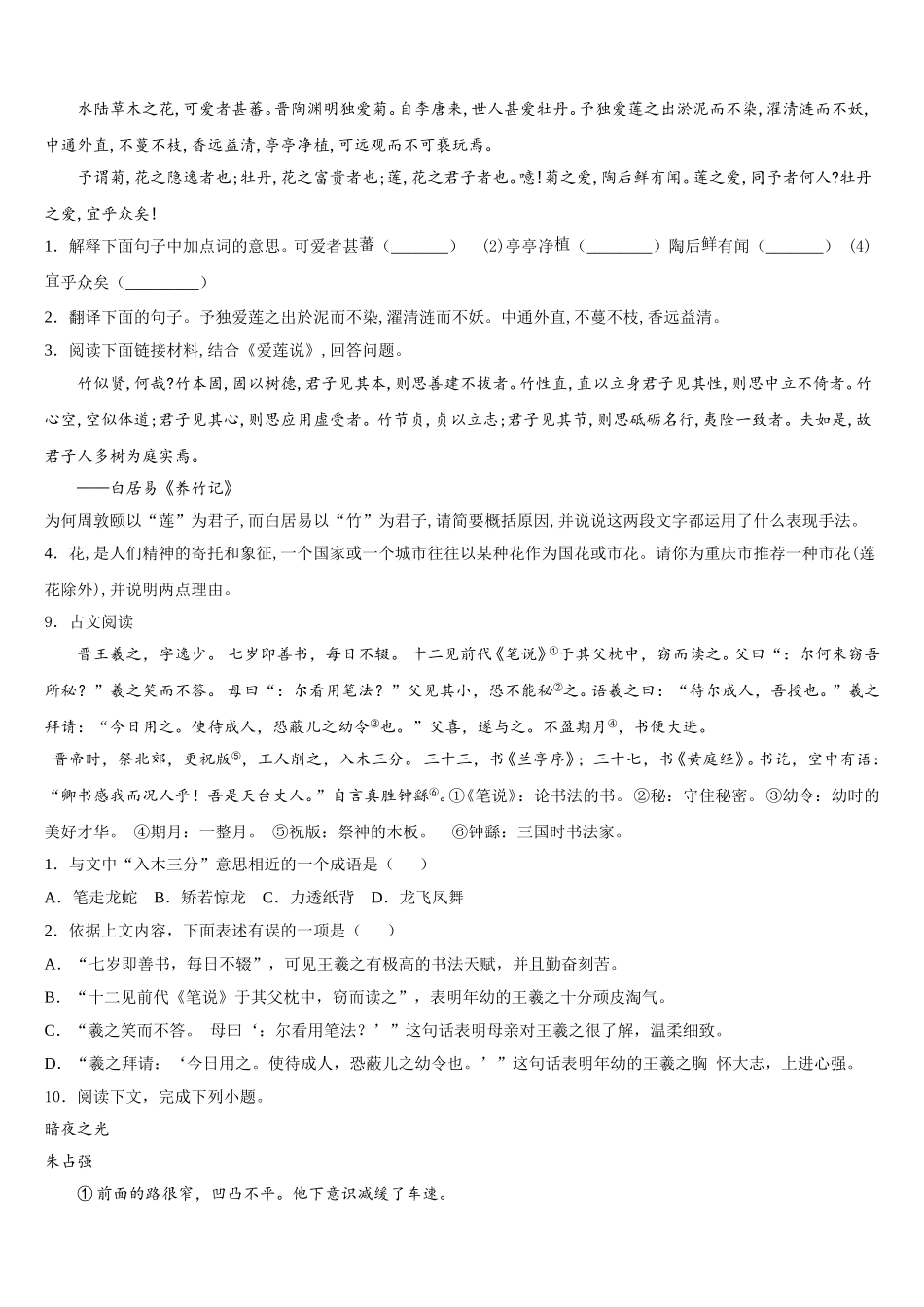 2026年海南省儋州三中学全国中考招生统一考试中考语文试题模拟试题（2）含解析_第3页