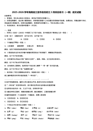 2025-2026学年海南省三亚市名校初三3月综合练习（一模）语文试题含解析