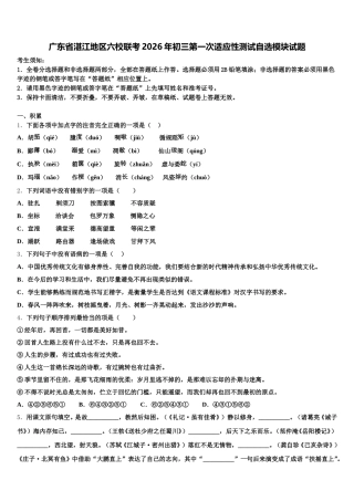 广东省湛江地区六校联考2026年初三第一次适应性测试自选模块试题含解析