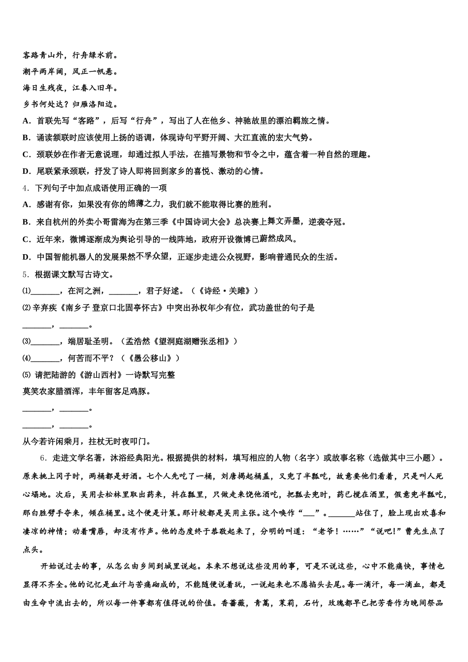 广东省中学山市中学山纪念中学2026年初三5月校际联合检测试题语文试题含解析_第2页