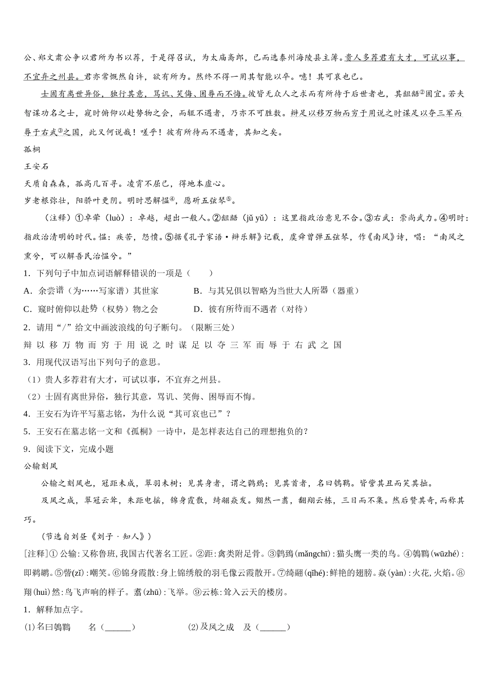 2026届广东省深圳大鹏新区达标名校初三第一次中考模拟考试语文试题文试题含解析_第3页