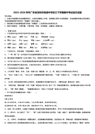 2025-2026学年广东省深圳市桃源中学初三下学期期中考试语文试题含解析