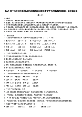 2026届广东省深圳市南山区实验教育集团重点中学中考语文试题仿真卷：语文试题试卷（2）含解析