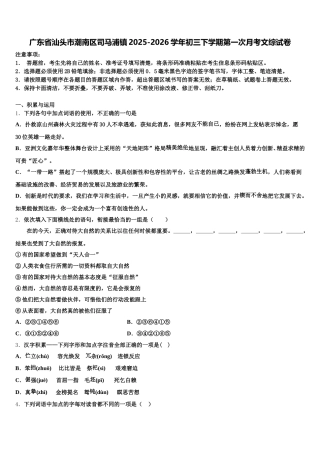 广东省汕头市潮南区司马浦镇2025-2026学年初三下学期第一次月考文综试卷含解析