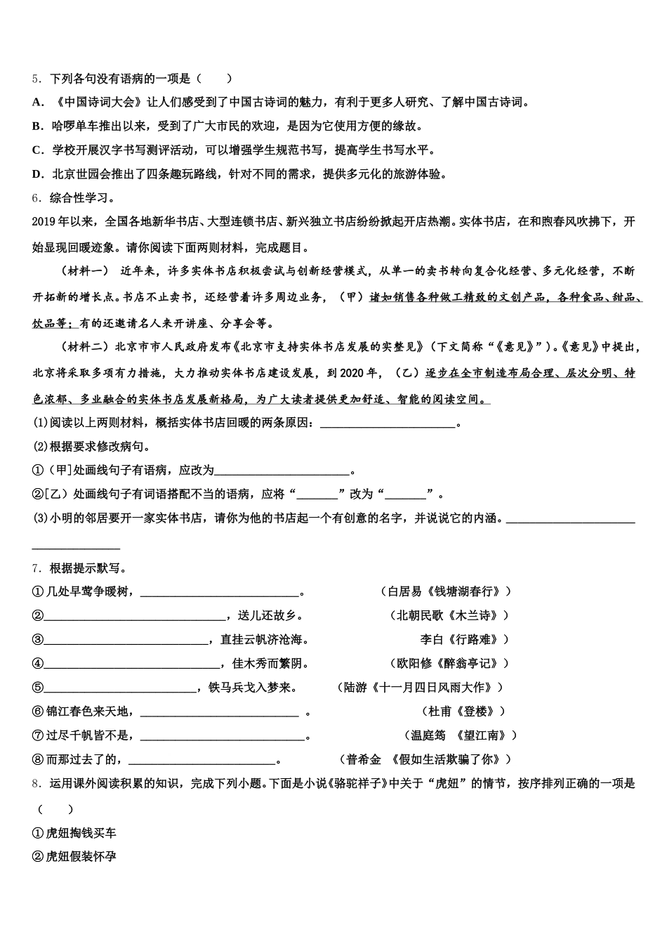 2026年广东省深圳大鹏新区初三下学期第三次模拟考试语文试题试卷含解析_第2页