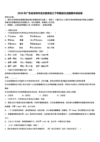 2026年广东省深圳市龙文教育初三下学期语文试题期中测试卷含解析