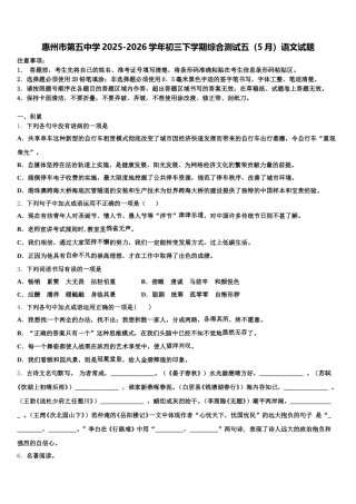 惠州市第五中学2025-2026学年初三下学期综合测试五（5月）语文试题含解析