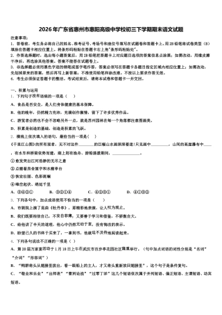 2026年广东省惠州市惠阳高级中学校初三下学期期末语文试题含解析