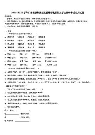 2025-2026学年广东省惠州光正实验达标名校初三学生调研考试语文试题含解析