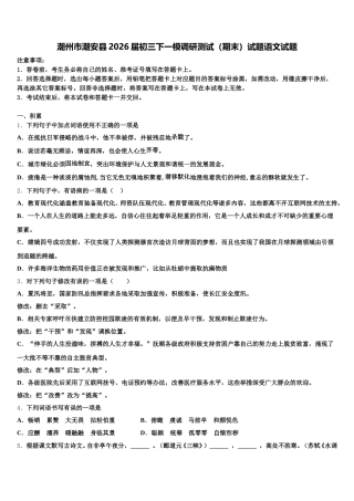 潮州市潮安县2026届初三下一模调研测试（期末）试题语文试题含解析