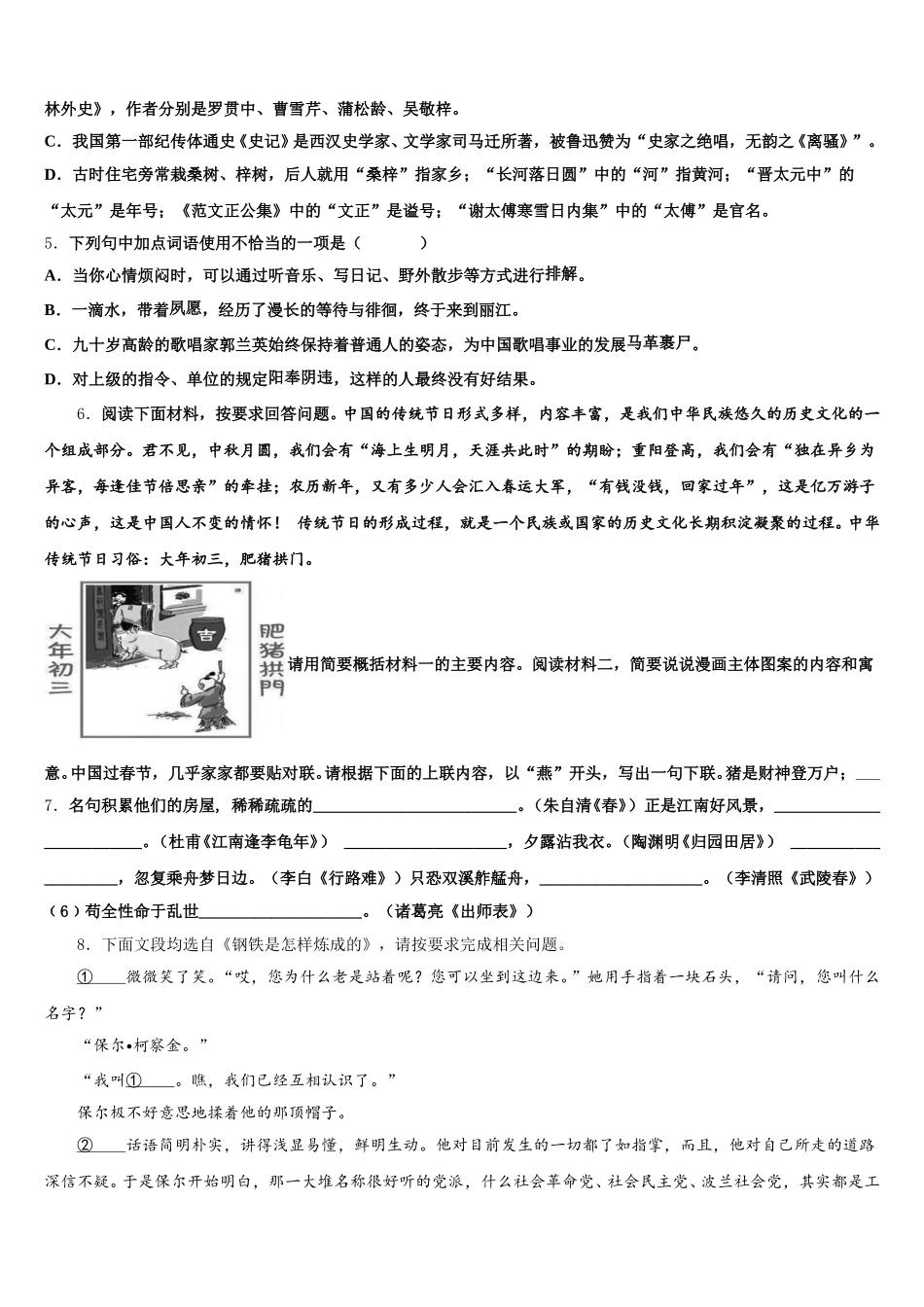 广东省深圳市福田片区重点中学2025-2026学年初三中考围题卷语文试题含解析_第2页