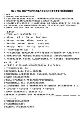 2025-2026学年广东省茂名市电白区达标名校中考语文试题终极押题卷含解析