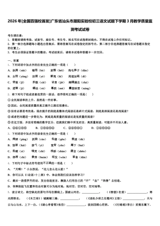 2026年[全国百强校首发]广东省汕头市潮阳实验校初三语文试题下学期3月教学质量监测考试试卷含解析
