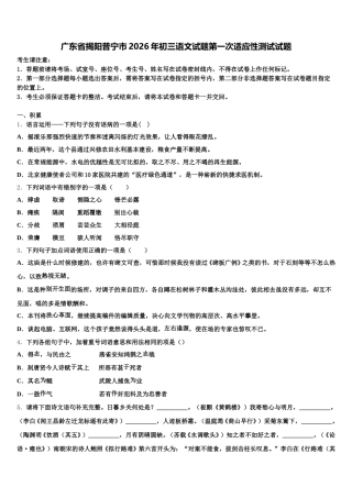 广东省揭阳普宁市2026年初三语文试题第一次适应性测试试题含解析
