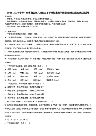 2025-2026学年广东省茂名市九校初三下学期期末教学质量检测试题语文试题试卷含解析