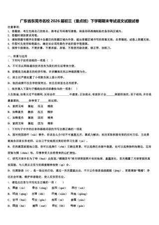 广东省东莞市名校2026届初三（重点班）下学期期末考试语文试题试卷含解析