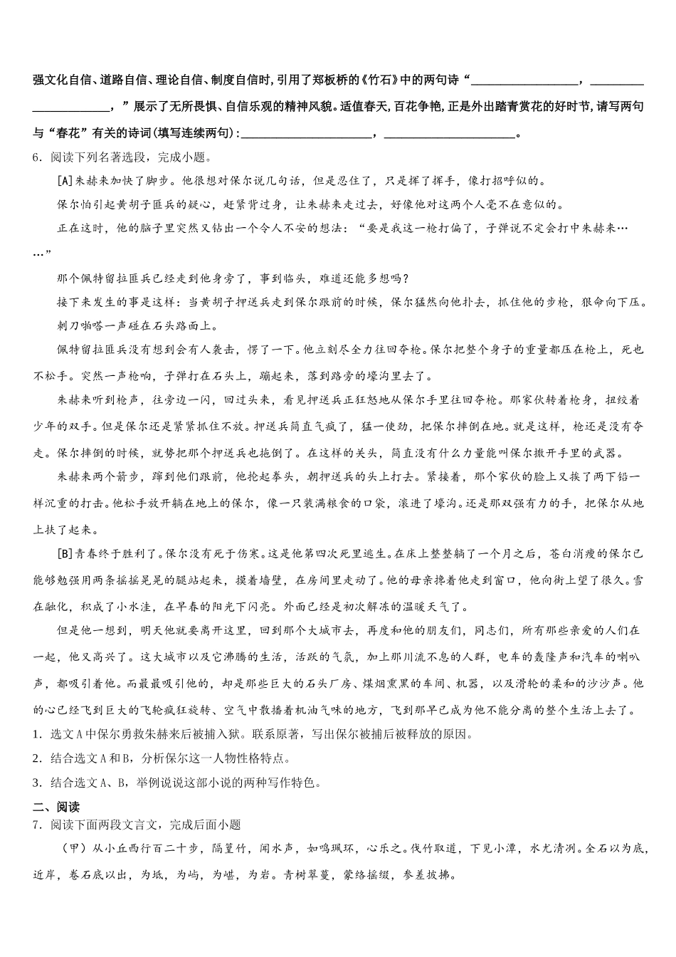 2025-2026学年广东省惠州市惠州一中中考冲刺模拟试卷语文试题含解析_第2页