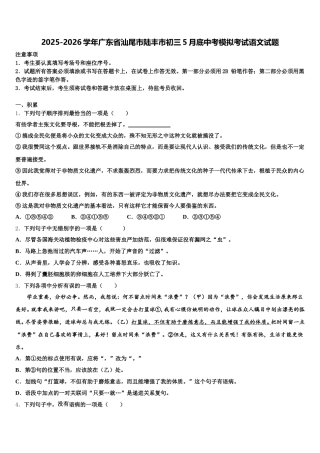 2025-2026学年广东省汕尾市陆丰市初三5月底中考模拟考试语文试题含解析