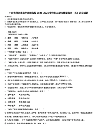 广东省茂名市高州市级名校2025-2026学年初三复习质量监测（五）语文试题含解析