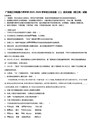 广东阳江市阳春八甲中学2025-2026学年初三综合题（二）语文试题（理工类）试题含解析