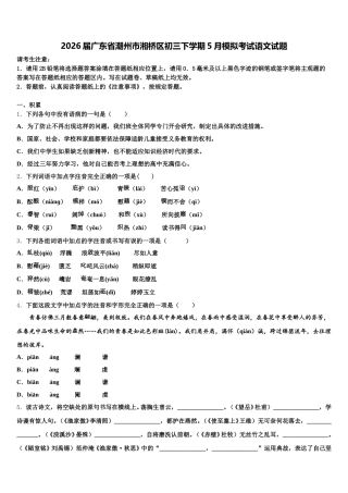 2026届广东省潮州市湘桥区初三下学期5月模拟考试语文试题含解析