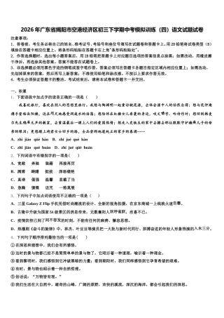 2026年广东省揭阳市空港经济区初三下学期中考模拟训练（四）语文试题试卷含解析