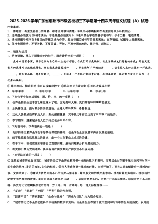 2025-2026学年广东省惠州市市级名校初三下学期第十四次周考语文试题（A）试卷含解析