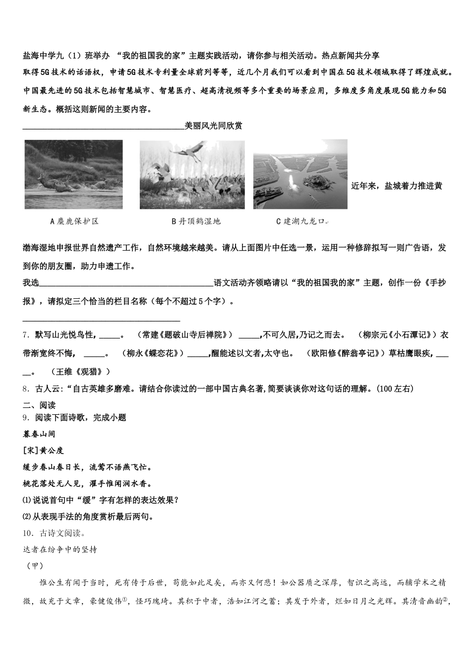 广东省广州市绿翠现代实验校2025-2026学年初三下学期统一考试语文试题理试题含解析_第2页