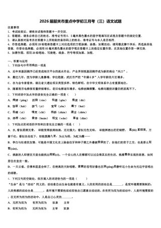 2026届韶关市重点中学初三月考（三）语文试题含解析