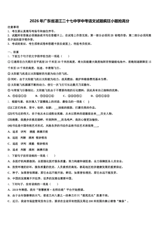 2026年广东省湛江二十七中学中考语文试题疯狂小题抢高分含解析