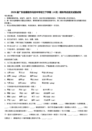 2026届广东省惠阳市马安中学初三下学期（4月）模拟考试语文试题试卷含解析