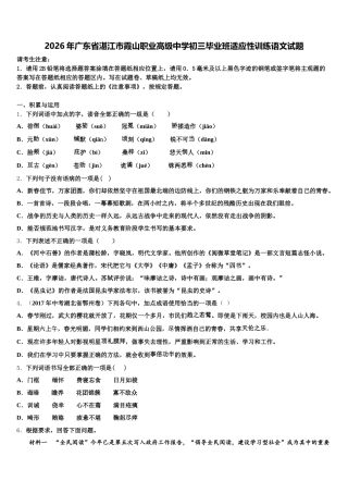 2026年广东省湛江市霞山职业高级中学初三毕业班适应性训练语文试题含解析