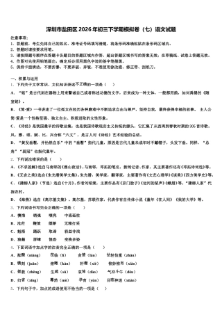 深圳市盐田区2026年初三下学期模拟卷（七）语文试题含解析