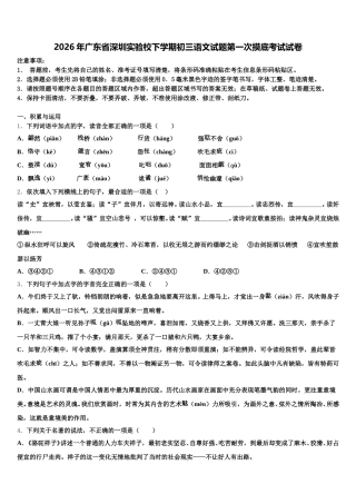 2026年广东省深圳实验校下学期初三语文试题第一次摸底考试试卷含解析