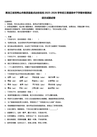 黑龙江省双鸭山市集贤县重点达标名校2025-2026学年初三普通高中下学期半期测试语文试题试卷含解析