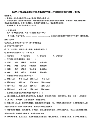 2025-2026学年绥化市重点中学初三第一次检测试题语文试题（慢班）含解析