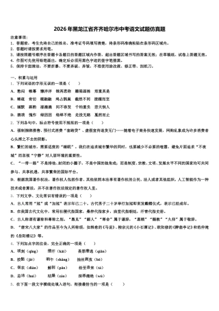 2026年黑龙江省齐齐哈尔市中考语文试题仿真题含解析
