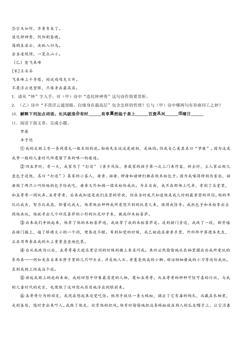 2026年黑龙江省八五八农场校初三第三次模拟练习语文试题理试题含解析_第3页