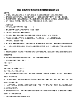2026届黑龙江省黑河市三县初三第四次模拟综合试卷含解析