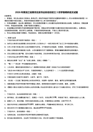 2026年黑龙江省黑河北安市达标名校初三3月学情调研语文试题含解析