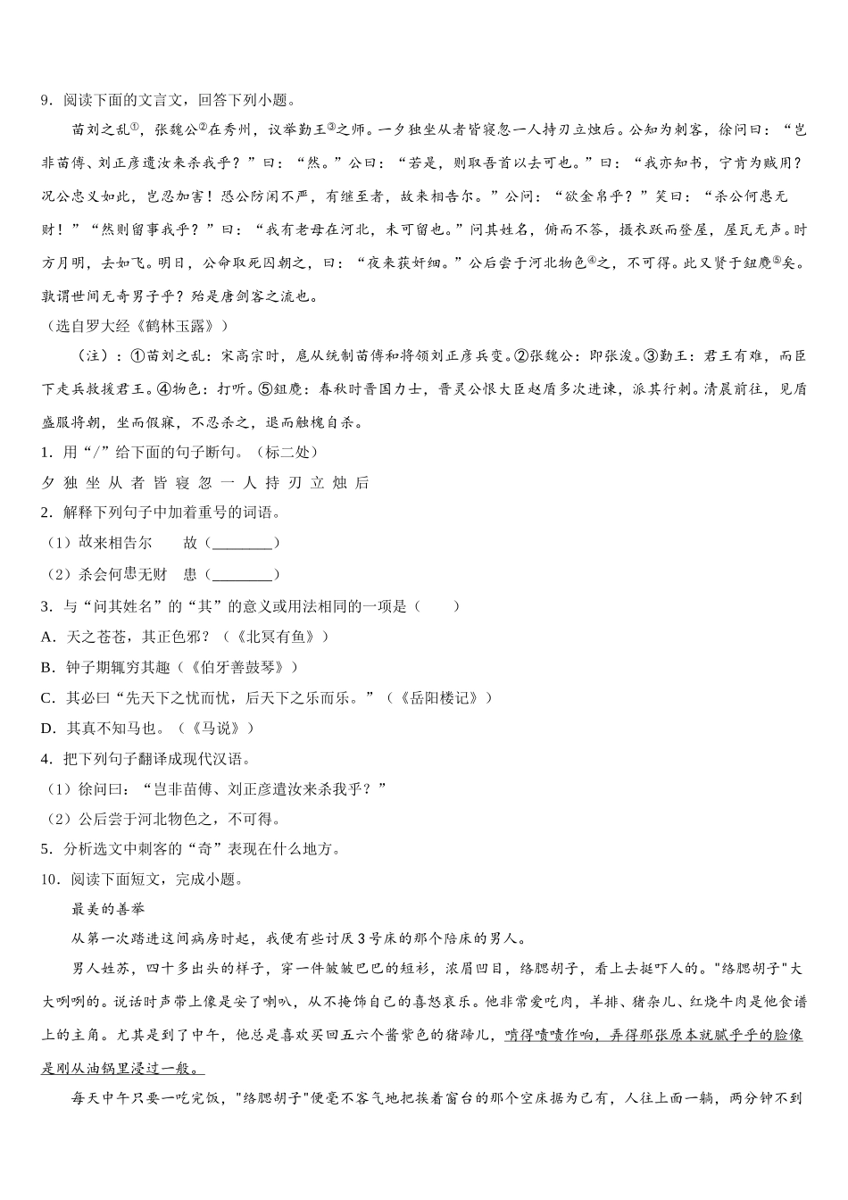 黑龙江省齐齐哈尔市第五十三中学2026年初三语文试题统练含解析_第3页