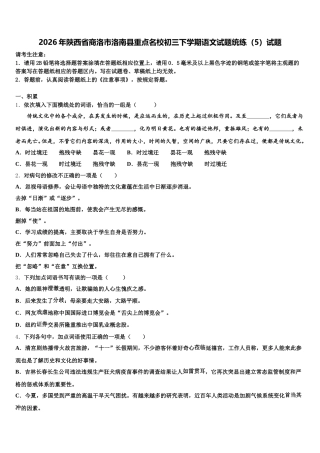 2026年陕西省商洛市洛南县重点名校初三下学期语文试题统练（5）试题含解析
