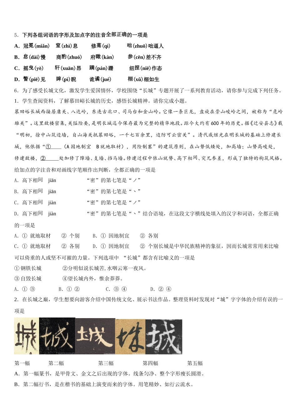 2025-2026学年陕西省合阳县重点名校中考最后冲刺模拟（二）语文试题含解析_第2页