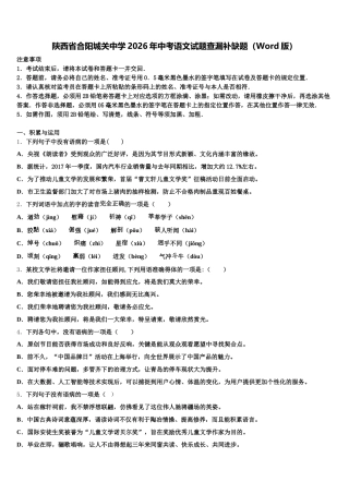 陕西省合阳城关中学2026年中考语文试题查漏补缺题（Word版）含解析