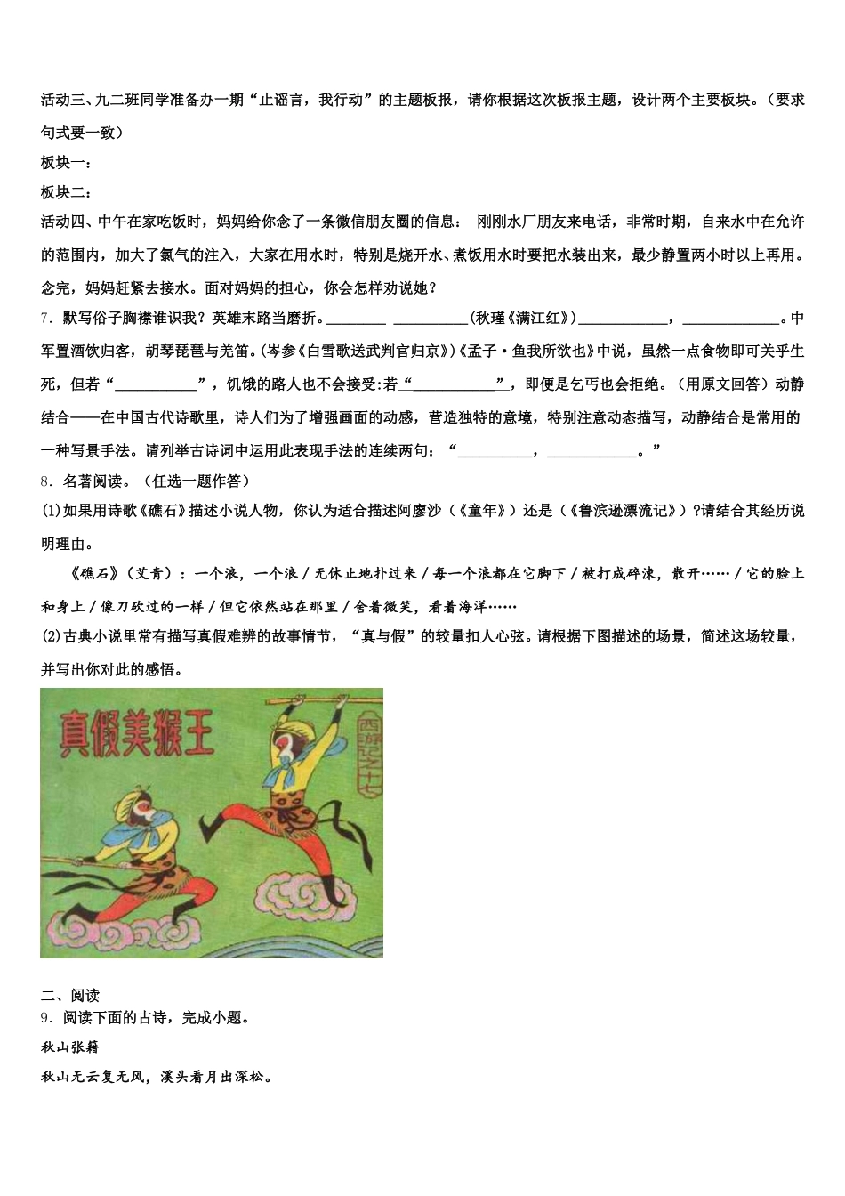 2025-2026学年陕西省西安市周至县重点达标名校中考语文试题命题比赛模拟试题含解析_第3页