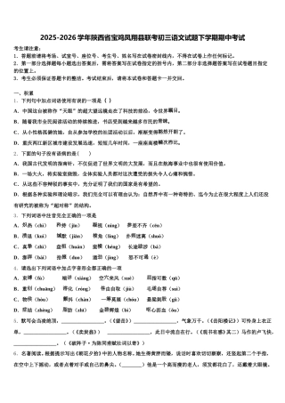 2025-2026学年陕西省宝鸡凤翔县联考初三语文试题下学期期中考试含解析