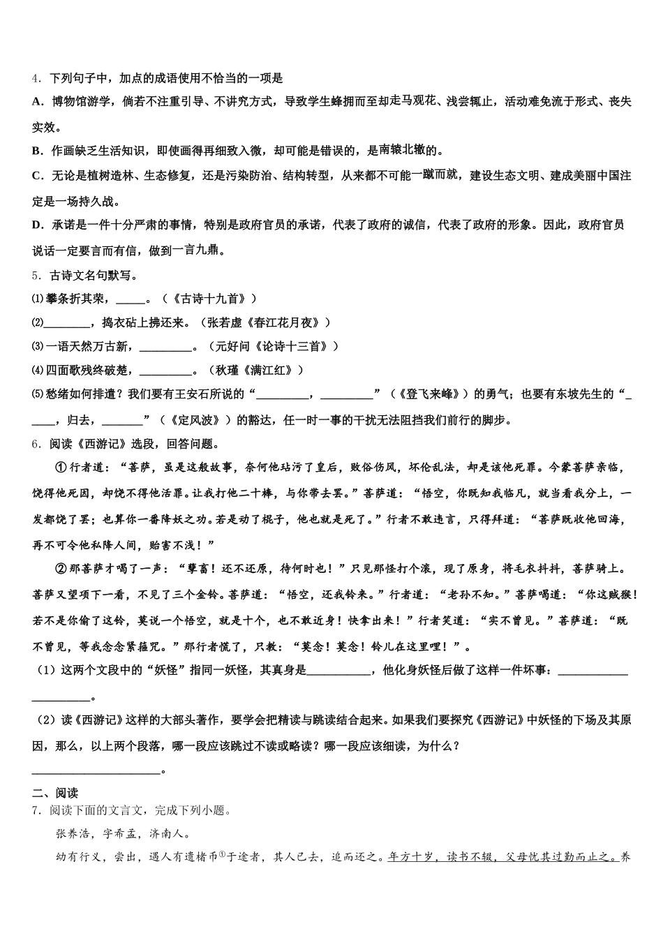 陕西省咸阳市兴平市2025-2026学年初三语文试题5月统一考试试题含解析_第2页